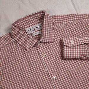 MIZZEN+MAIN Men XXL Trim Fit Leeward Collection Pink Plaid Button Up Dress Shirt